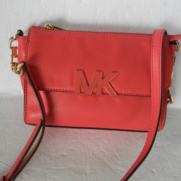 MICHAEL Michael Kors Handbags - MICHAEL KORS FLORENCE PINK PEBBLE LEATHER SMALL CROSSBODY LOGO MK